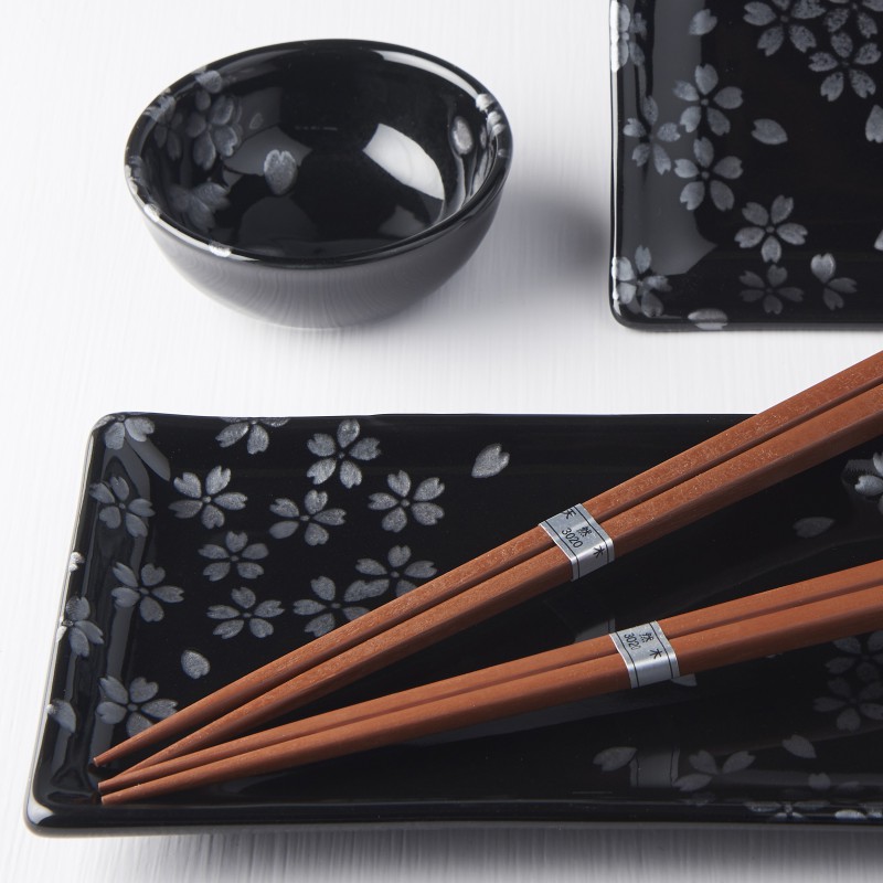 Zestaw do sushi dla 2 osób Kwiat Wiśni czarno- srebrny MIJ Zestaw do sushi dla 2 osób Kwiat Wiśni czarno- srebrny MIJ