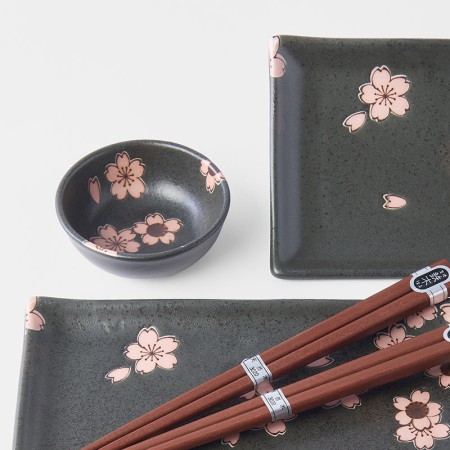 Zestaw do sushi dla 2 osób Kwiat Wiśni czarno- różowy MIJ
