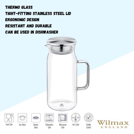 Dzbanek szklany Slim 1,0 l﻿ ze stalową pokrywką WILMAX England