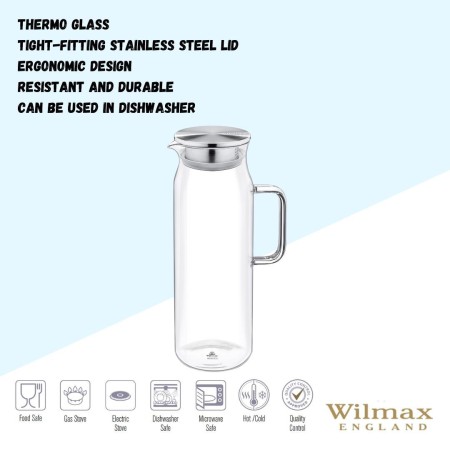 Dzbanek szklany Slim 1,5 l﻿ ze stalową pokrywką WILMAX England