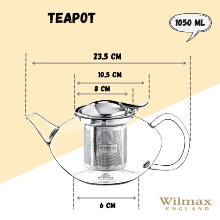 Dzbanek do herbaty z zaparzaczem Spot 1,05 l stal/szkło WILMAX England