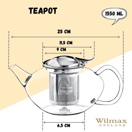 Dzbanek do herbaty z zaparzaczem Spot 1,55 l stal/szkło WILMAX England