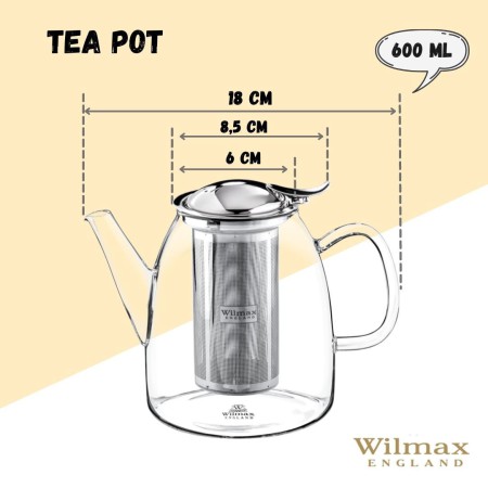 Dzbanek do herbaty z zaparzaczem Tank 0,6 l stal/szkło WILMAX England