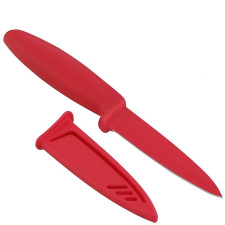 Nóż czerwony 10 cm z osłonką KitchenIQ